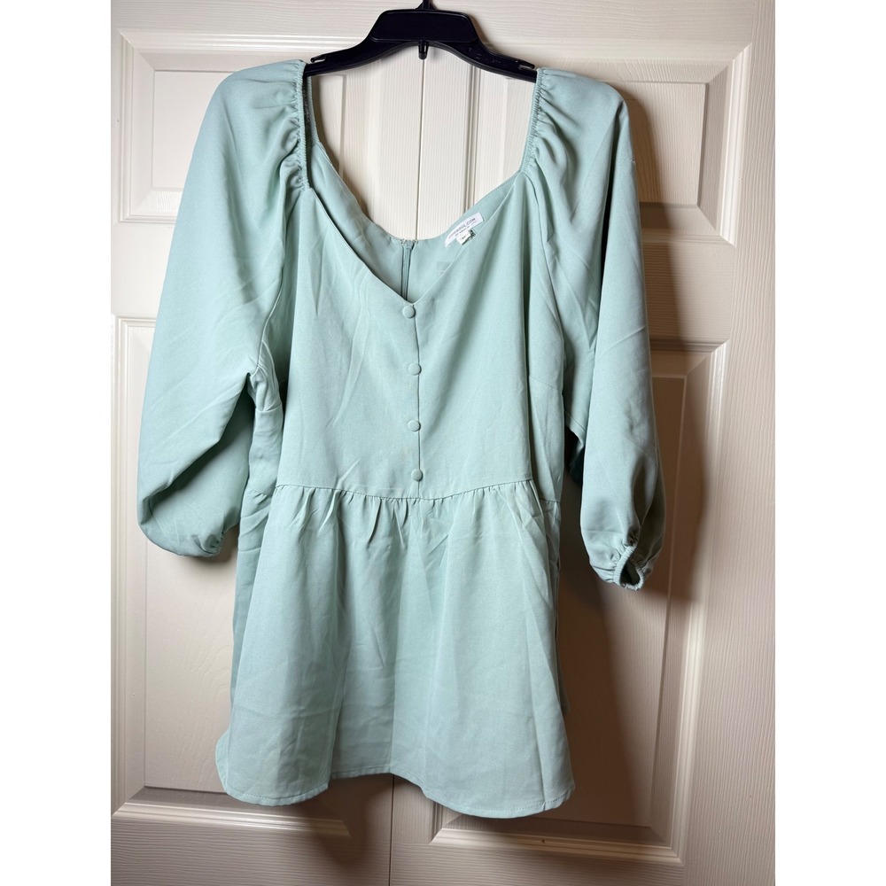 Chic Soul‎ Button Detail Puff Sleeve Babydoll Blouse 2X Sweetheart Neck